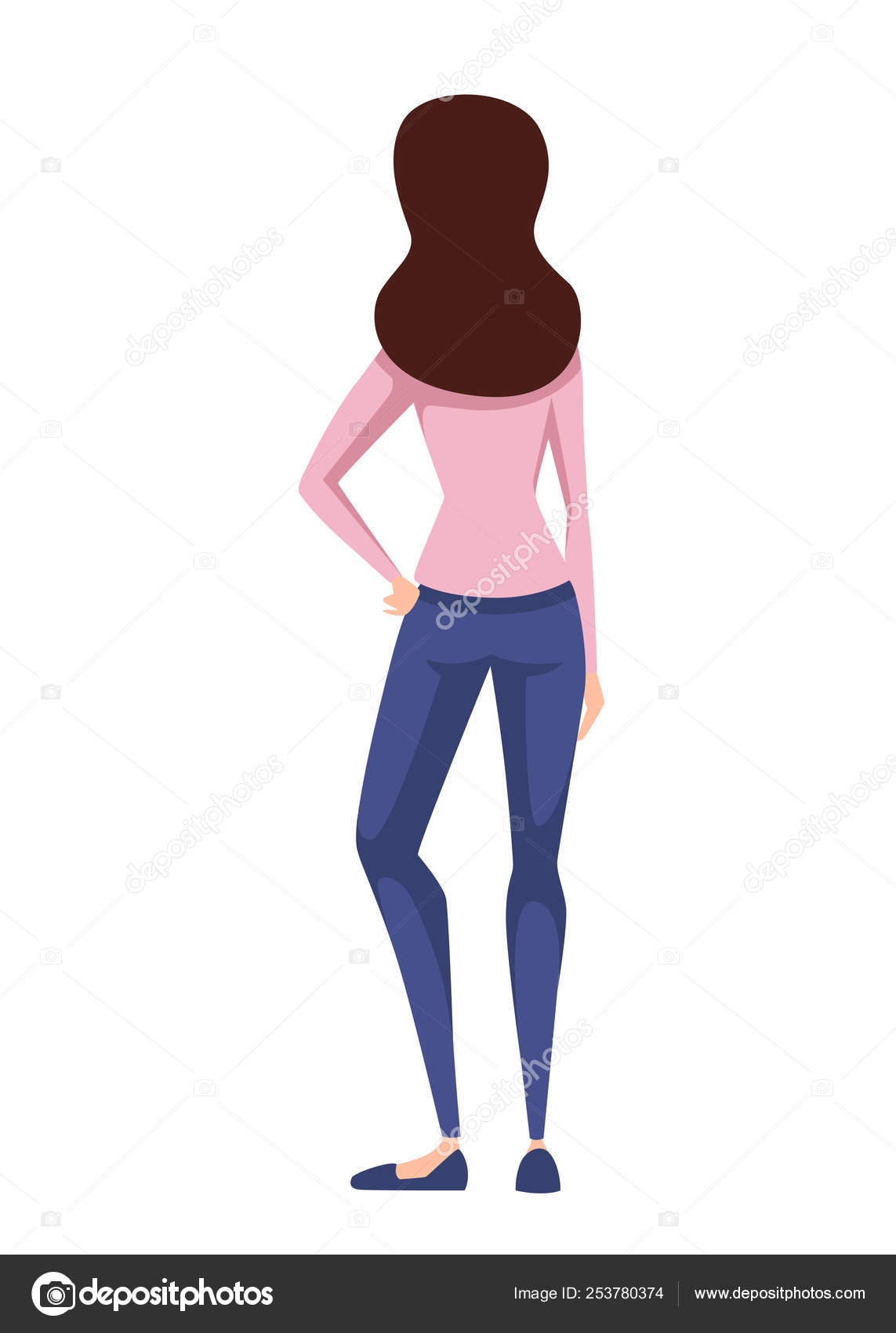 Pretty Women Standing Back View Cartoon Character Design Cute