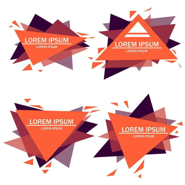 Набор современного абстрактного логотипа для баннеров. Треугольники красный красочный логотип. Плоские геометрические фигуры с текстом. Векторная иллюстрация на белом фоне — стоковый вектор