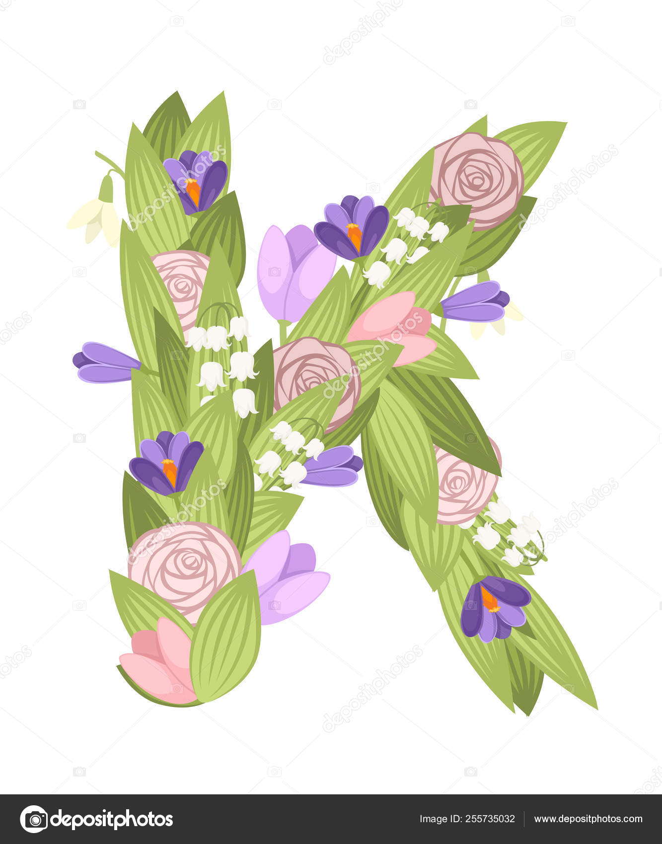 Lettre K Conception De Police De Fleur De Dessin Animé