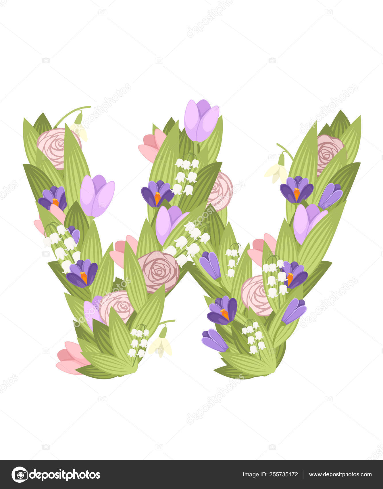 Lettre W Conception De Police De Fleur De Dessin Animé