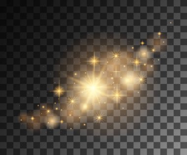Parlayan çizgi soyut etkisi. Şeffaf arka planda altın yıldız ışık etkisi. Yıldız geometrisi şekli. Boşluk nesneleri