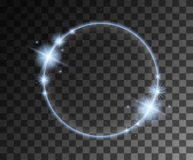 Parlayan ışık. Soyut gümüş etkisi. Şeffaf arka planda izole parçacıklar dekorasyon ile gri vektör ışık efektleri. Parlak yaprakları ile iplik daire