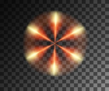 Parlayan ışık. Soyut sarı etkisi. Şeffaf arka planda izole parçacıklar dekorasyon ile altın vektör ışık efektleri. Parlak yaprakları ile iplik daire