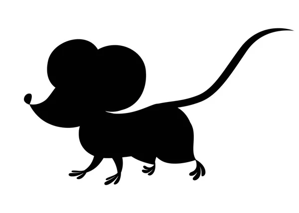 Sílhueta preta. Caminhada engraçada do rato cinzento. Desenho de personagem animal de desenhos animados. Ilustração vetorial plana isolada sobre fundo branco — Vetor de Stock
