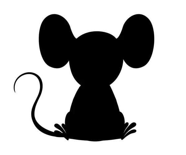 Silhouette noire. Mignonne petite souris grise assise sur le sol. Cartoon animal character design. Illustration vectorielle plate isolée sur fond blanc — Image vectorielle