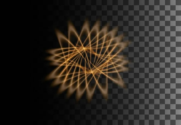 Glowing light. Abstract yellow effect. Golden vector light effects with particles decoration isolated on the transparent background. Spinning circle with bright leaves — Stock Vector