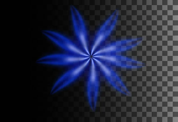 Efecto abstracto de línea brillante. Efecto de luz azul sobre fondo transparente. Forma de geometría de estrella. Espacio del agujero de gusano — Vector de stock