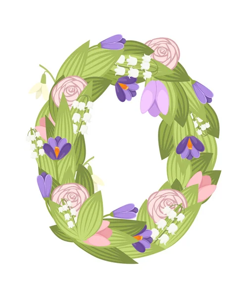 O lettera. Cartoon flower font design. Lettera con fiori e foglie. Illustrazione vettoriale piatta isolata su sfondo bianco — Vettoriale Stock