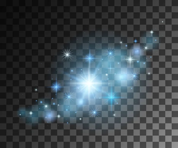 Efecto abstracto de línea brillante. Efecto de luz azul sobre fondo transparente. Forma de geometría de estrella. Objetos espaciales — Vector de stock