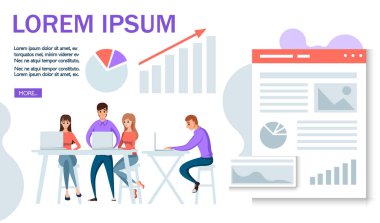 İş toplantısı ve veri analizi konsepti, proje yönetimi, finansal analizler, iş stratejisi. İzometrik erkekler ve kadınlar birlikte çalışır. Beyaz arka planda vektör Illustration