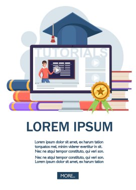 Online eğitim konsepti. Düz vektör Illustration. Web sitesi sayfası ve mobil uygulama tasarımı. Çevrimiçi eğitim, atölye çalışmaları ve kurslar görselleştirme