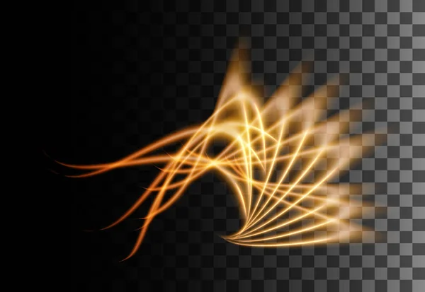 Gloeiend licht. Abstract geel effect. Gouden vector lichteffecten met deeltjes decoratie geïsoleerd op de transparante achtergrond. Spinning cirkel met heldere bladeren — Stockvector