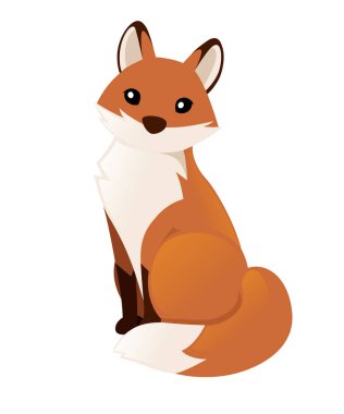 Sevimli kırmızı tilki oturuyor. Karikatür hayvan karakter tasarımı. Orman hayvanı. Beyaz arka planda izole düz vektör illüstrasyon