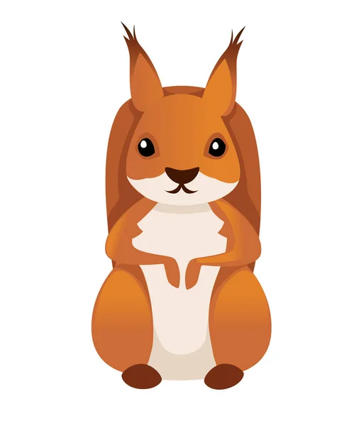 Cute little squirrel sit on floor. Front view. Cartoon animal character design. Flat vector illustration isolated on white background — Stock Vector