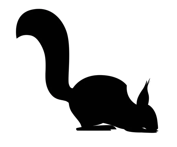 Silhouette noire. Joli petit écureuil assis sur le sol. Vue latérale. Cartoon animal character design. Illustration vectorielle plate isolée sur fond blanc — Image vectorielle