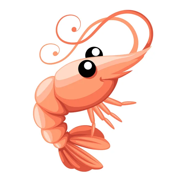 Camarão giro. Desenho de personagem animal de desenhos animados. Crustáceos nadadores. Ilustração vetorial plana isolada sobre fundo branco — Vetor de Stock