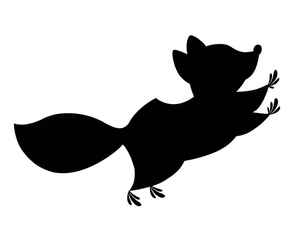 Silhouette noire. Mignon dessin animé raton laveur saut, vue de côté. Cartoon animal character design. Illustration vectorielle plate isolée sur fond blanc — Image vectorielle