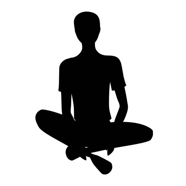 Silhouette noire. Un homme assis par terre. Homme en t-shirt blanc et pantalon bleu. Conception de personnage de bande dessinée. Illustration vectorielle plate isolée sur fond blanc — Image vectorielle
