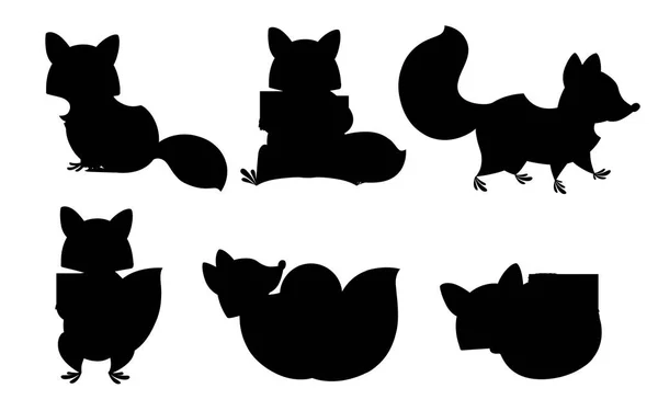 Μαύρη σιλουέτα. Χαριτωμένο σετ καρτούν ρακούν. Αστεία συλλογή ρακούν. Μικρό, συναισθηματικό ρακούν. Σχεδίαση χαρακτήρων κινουμένων σχεδίων για ζώα. Επίπεδη απεικόνιση που απομονώνεται σε λευκό φόντο — Διανυσματικό Αρχείο