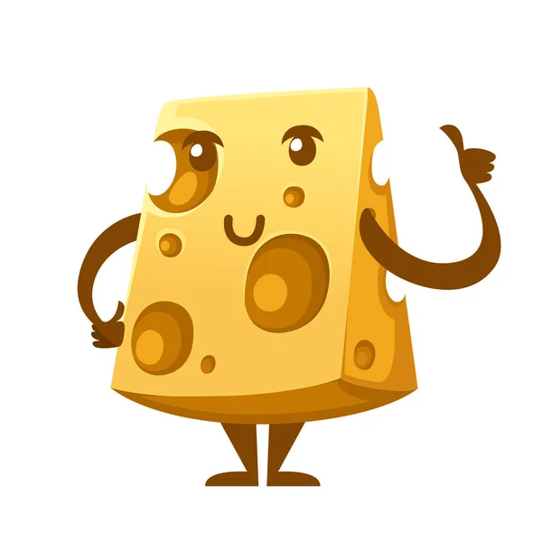 Scheibe Käse. Lächelndes Maskottchen. Zeichentrickfiguren-Design. flache Vektordarstellung isoliert auf weißem Hintergrund — Stockvektor