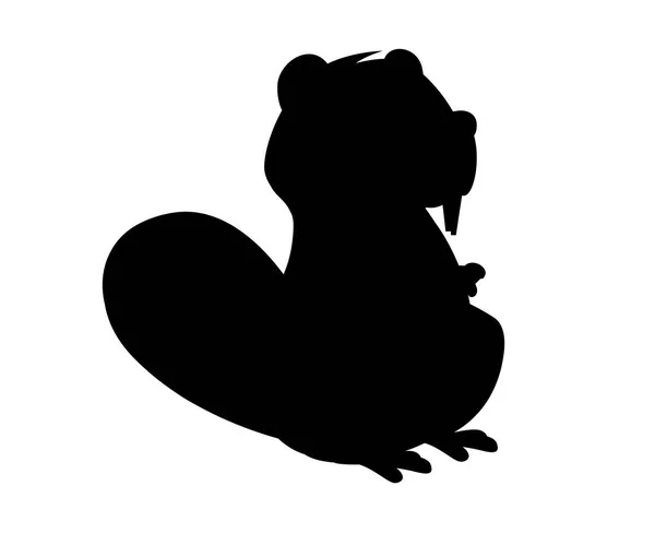 黒いシルエット。かわいい茶色のビーバーが座っています。漫画のキャラクターデザイン。北米ビーバーカスタカデンシス。げっ歯類哺乳類。白い背景に分離されたフラットベクトルイラストレーション。正面図 — ストックベクタ