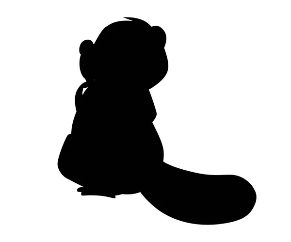 Black silhouette. Cute brown beaver sitting. Cartoon character design. North American beaver Castor canadensis. Rodentia mammals. Flat vector illustration isolated on white background. Back view — Stock Vector