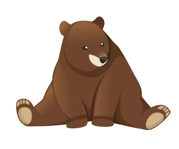 Grizzly bear. North America animal, brown bear. Cartoon animal design. Flat vector illustration isolated on white background. Bear sitting, front view. Big cute dangerous animal — Stock Vector