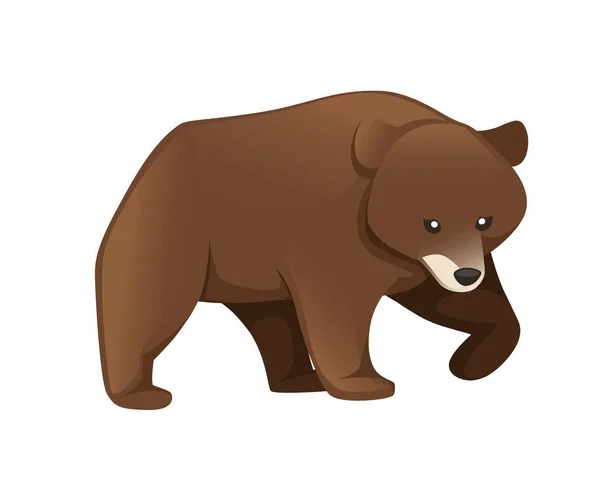 Grizzly bear. North America animal, brown bear. Cartoon animal design. Flat vector illustration isolated on white background. Bear walking, side view — Stock Vector