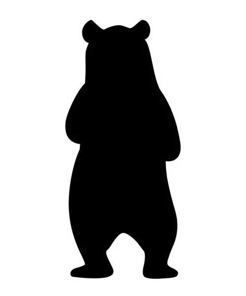 Schwarze Silhouette. Grizzlybär. Nordamerikanisches Tier, Braunbär. Zeichentrick-Animal-Design. flache Vektordarstellung isoliert auf weißem Hintergrund. Bärenstand auf zwei Beinen, Rückansicht — Stockvektor
