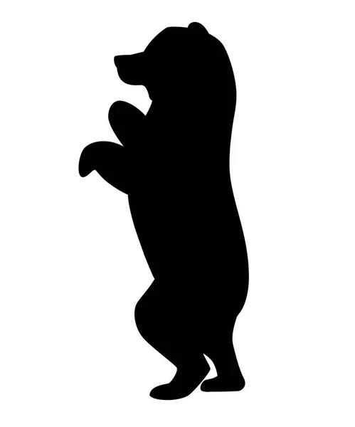 Black silhouette. Grizzly bear. North America animal, brown bear. Cartoon animal design. Flat vector illustration isolated on white background. Bear stand on two legs, side view — Stock Vector