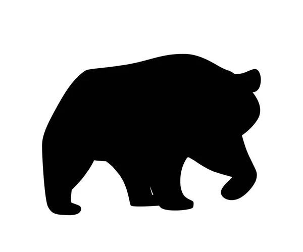 Sílhueta preta. Urso Grizzly. América do Norte animal, urso pardo. Desenho de desenhos animados. Ilustração vetorial plana isolada sobre fundo branco. Urso andando, vista lateral — Vetor de Stock