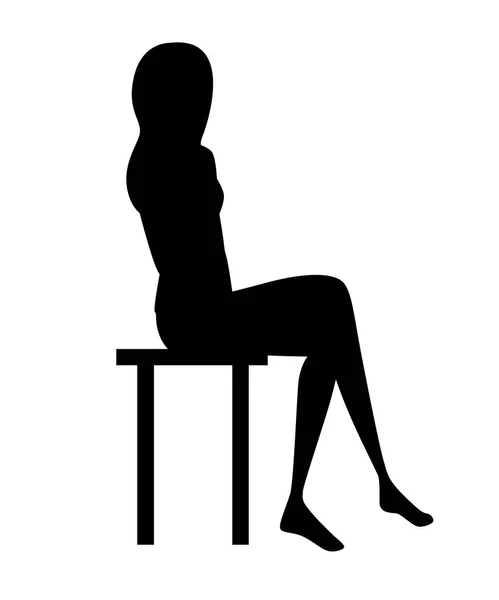 Silhouette noire. De jolies femmes s'assoient sur une chaise. Conception de personnage de bande dessinée. Illustration vectorielle plate isolée sur fond blanc — Image vectorielle