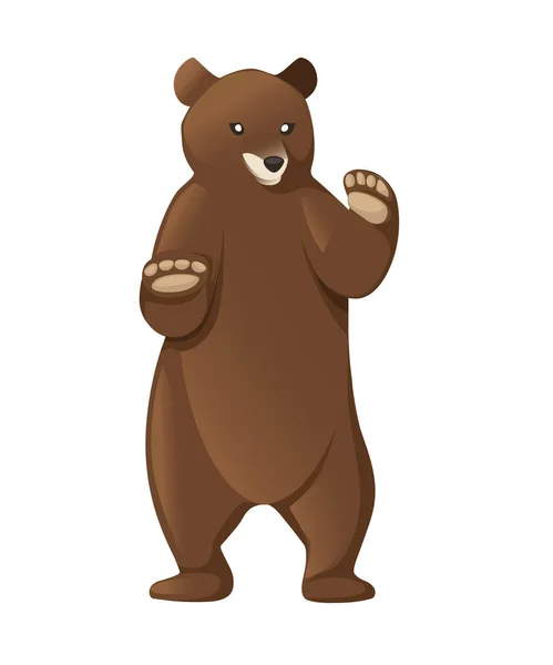 Grizzly bear. North America animal, brown bear. Cartoon animal design. Flat vector illustration isolated on white background. Bear stand on two legs, front view. Big cute dangerous animal Stock Vector