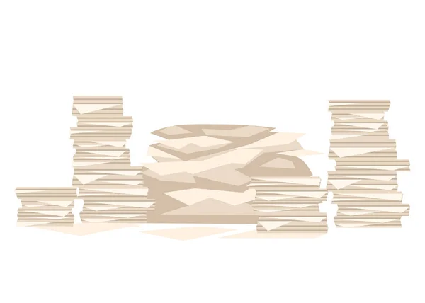 Vele stapel papier. Platte papierstapel. Platte vector illustratie geïsoleerd op witte achtergrond — Stockvector