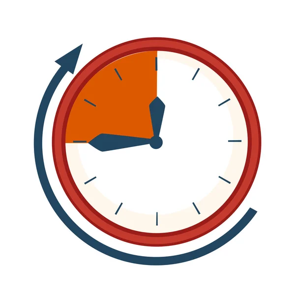 Cara de reloj con hora límite. Reloj rojo, 3 minutos. Ilustración vectorial plana sobre fondo blanco — Vector de stock