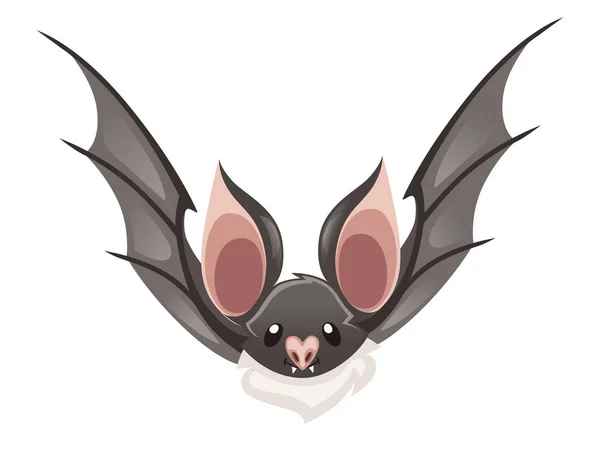 Cartoon-Fledermaus. Niedliche Vampirfledermaus, fliegendes Säugetier. flache Vektordarstellung isoliert auf weißem Hintergrund. Zeichentrickfiguren-Design. Fledermausfliege, Vorderansicht — Stockvektor