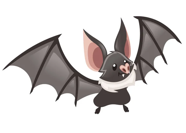 Cartoon-Fledermaus. Niedliche Vampirfledermaus, fliegendes Säugetier. flache Vektordarstellung isoliert auf weißem Hintergrund. Zeichentrickfiguren-Design. Fledermausschlagflügel, winkende Hand — Stockvektor