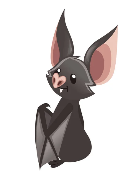 Cartoon bat. Cute vampire bat, flying mammal. Flat vector illustration isolated on white background. Cartoon character design. Bat turned head back — Stock Vector