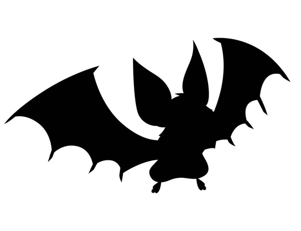 Schwarze Silhouette. Cartoon-Fledermaus. Niedliche Vampirfledermaus, fliegendes Säugetier. flache Vektordarstellung isoliert auf weißem Hintergrund. Zeichentrickfiguren-Design. Fledermausschlagflügel, winkende Hand — Stockvektor