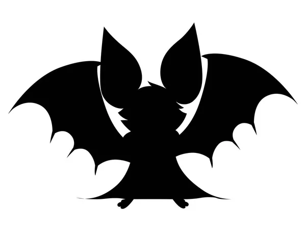 Silhouette nera. Pipistrello dei cartoni. Pipistrello vampiro carino, mammifero volante. Illustrazione vettoriale piatta isolata su sfondo bianco. Disegno dei personaggi dei cartoni animati. Arrabbiato pipistrello emozione — Vettoriale Stock