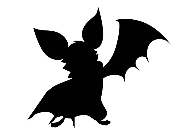 Schwarze Silhouette. Cartoon-Fledermaus. Niedliche Vampirfledermaus, fliegendes Säugetier. flache Vektordarstellung isoliert auf weißem Hintergrund. Zeichentrickfiguren-Design. Fledermausschlagflügel, winkende Hand — Stockvektor