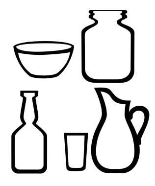 Glassware çizgi simgesi kümesi. Beyaz arka planda yalıtılmış düz vektör çizimi