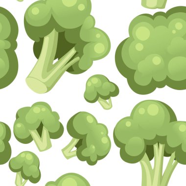 Brokoli lahana dikişsiz desen. Sebze brokoli Düz simge koleksiyonu. Taze yeşil Sebze, Vejetaryen, vegan Sağlıklı organik gıda. Farklı boyutlarda brokoli. Düz vektör çizimi