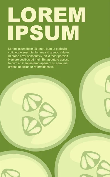 Uma fatia fresca de pepino. Ilustração vetorial plana sobre fundo verde. Verde fresco Vegetais, vegetarianos, vegan Alimentos orgânicos saudáveis. Banner vertical, design de publicidade —  Vetores de Stock