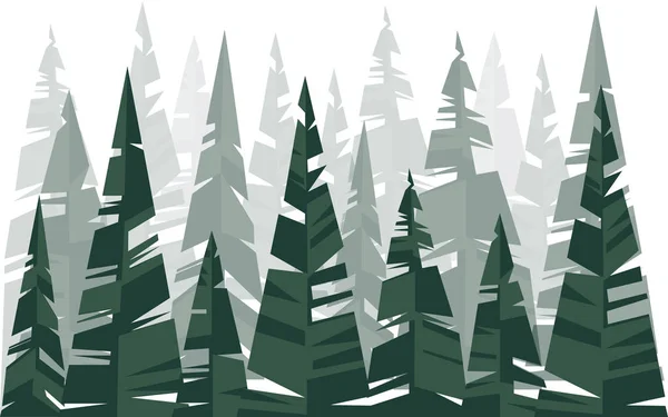 Zöld Evergreen fenyőfa különböző méretű lucfenyő fa tájkép erdei háttér lapos vektor illusztráció — Stock Vector