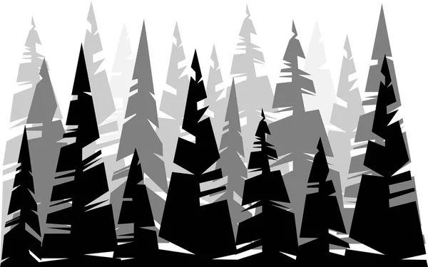 Silhouette noire pin sempervirent de différentes tailles d'épinette pour paysage forêt fond plat vecteur illustration — Image vectorielle