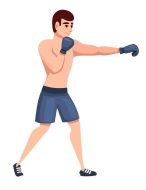 Boks eldivenleri ile boxer spor pantolon delme eğitim karikatür karakter tasarımı düz vektör illüstrasyon beyaz arka plan üzerinde izole