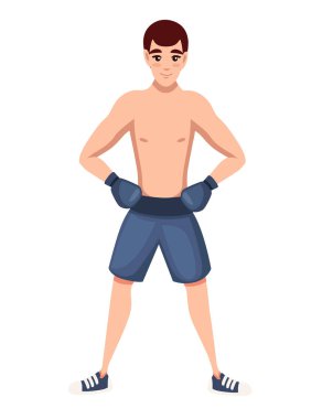 Boks eldivenleri ile spor pantolon Boxer beyaz arka plan izole eğitim karikatür karakter tasarımı düz vektör illüstrasyon standı