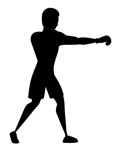 Fekete Silhouette Boxer a sport nadrág Boxkesztyű lyukasztó képzés rajzfilmfigura design lapos vektor illusztráció elszigetelt fehér háttér — Stock Vector