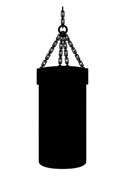 Bolso de perforación de silueta negro con cadena de metal colgando del techo ilustración vectorial plana — Vector de stock